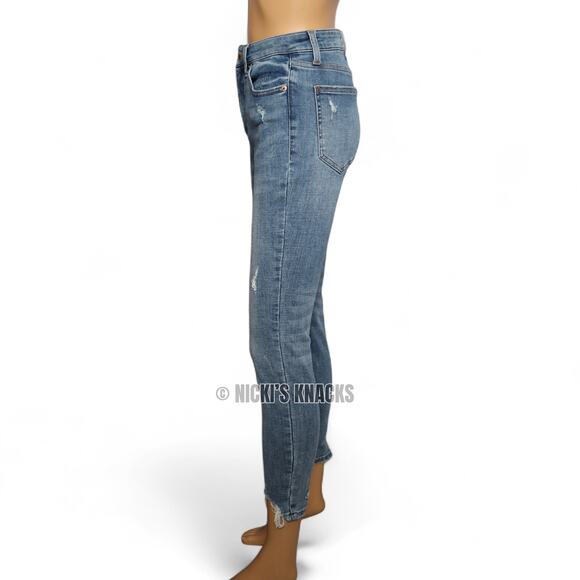 Cosmic Blue Love High Rise Distressed Ankle Skinny Jeans Frayed Hem Size 28P - Picture 5 of 12